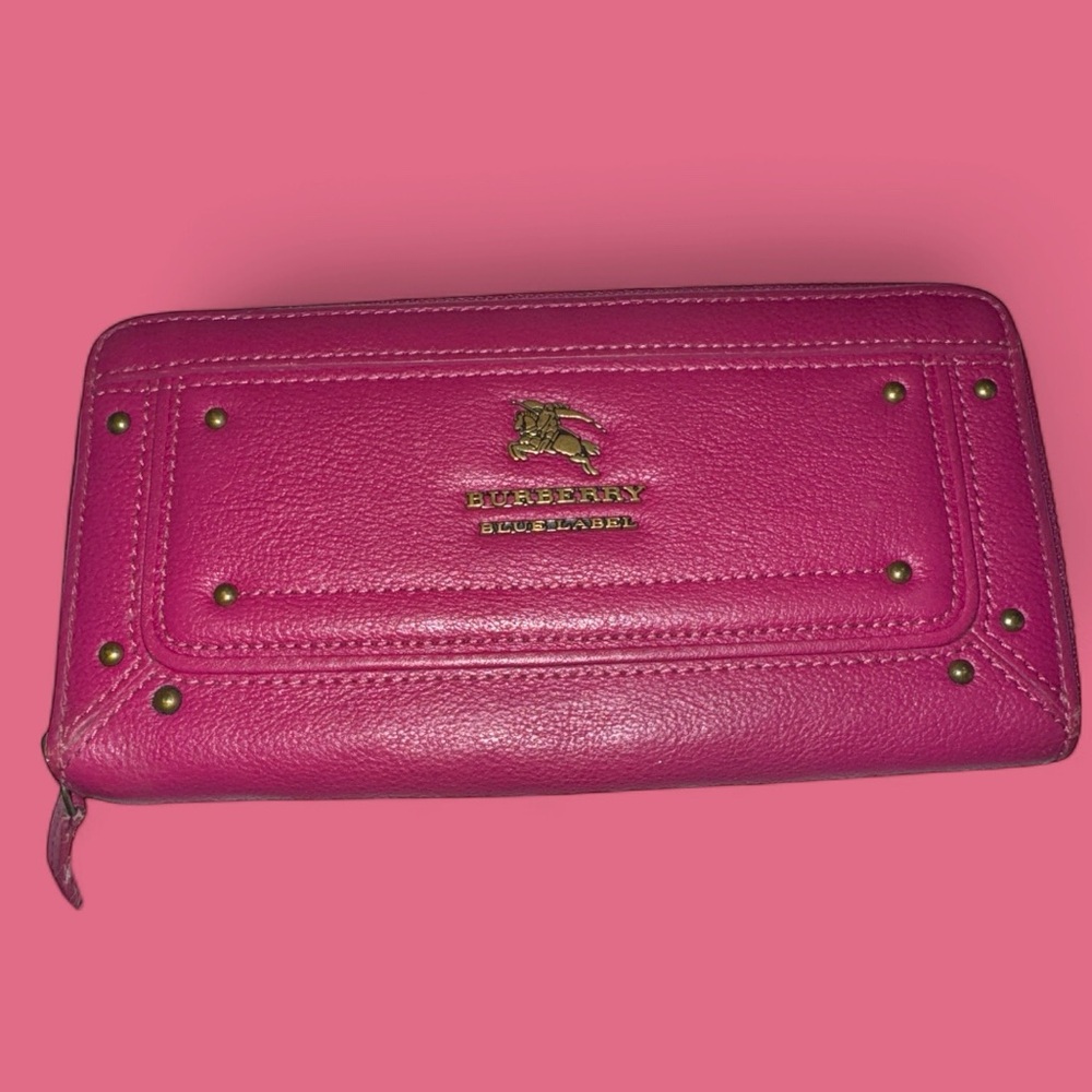 Burberry Blue Label Leather Ziparound Wallet Fuschia GUC
